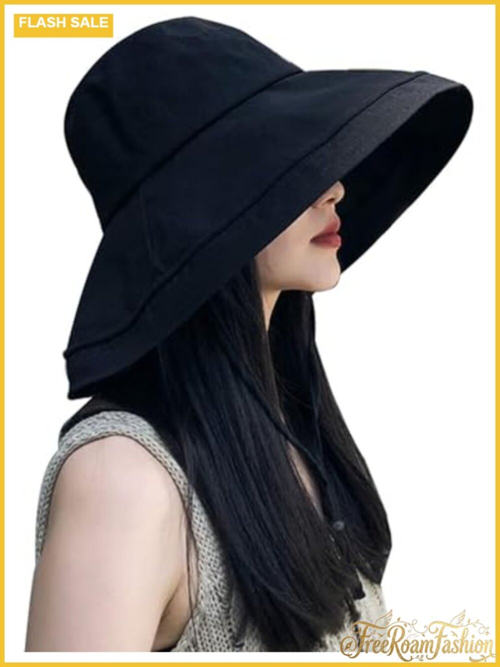 Wide Brim Sun Hat UV Protection Adjustable Strap Packable Bucket Hat